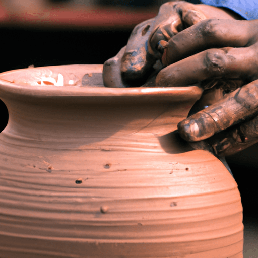 אומן מקומי בעבודה, יוצר כלי חרס או טקסטיל בעבודת יד.
