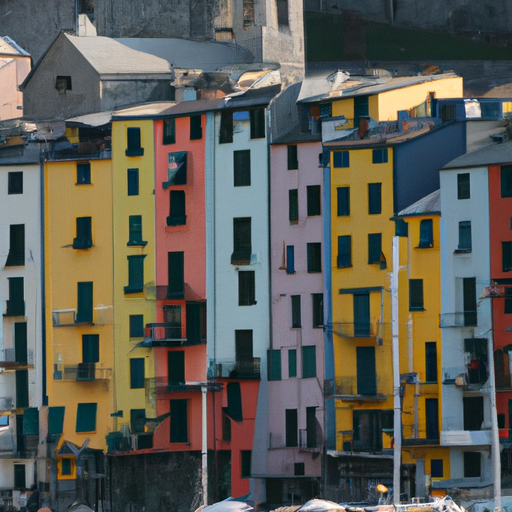 נוף פנורמי של הבתים הצבעוניים של פורטו ונרה המציפים את הנמל