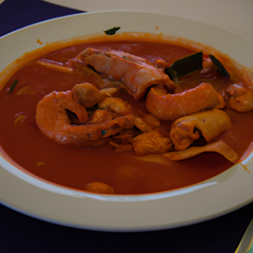 צלחת של Cacciucco המפורסם של ליבורנו, תבשיל דגים מקומי