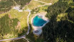 Lake of carezza in the dolomite alps in italy